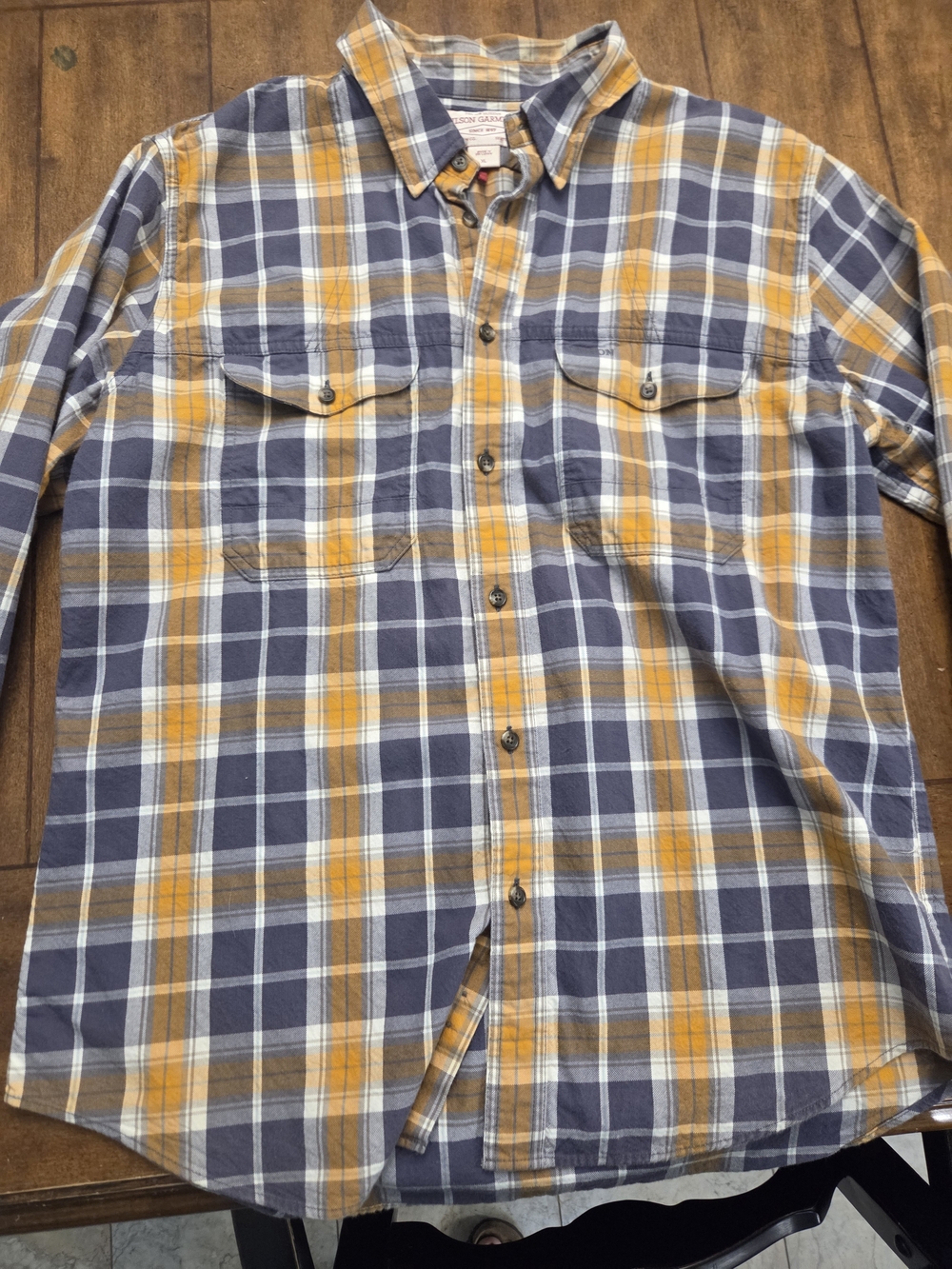 Filson Navy and Mustard Plaid Button-Down Shirt